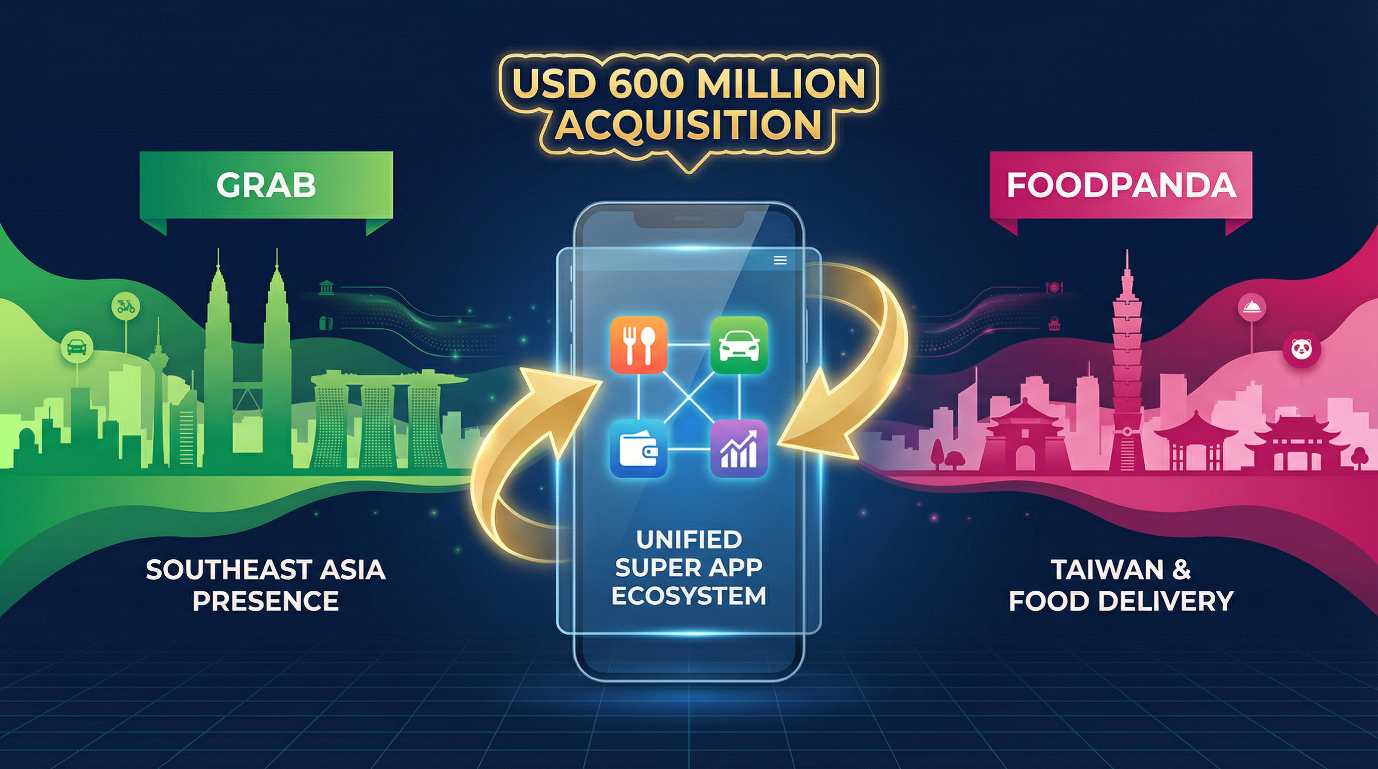 Grab併購foodpanda超級應用生態系概念圖：6億美元收購台灣外送市場