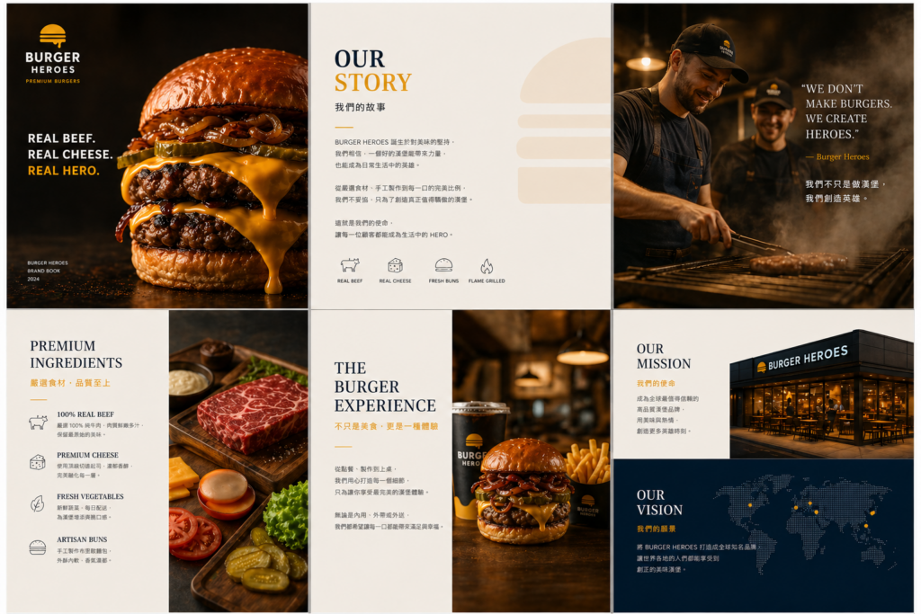 BURGER HEROES 品牌故事型錄 We Don't Make Burgers We Create Heroes 雜誌風排版